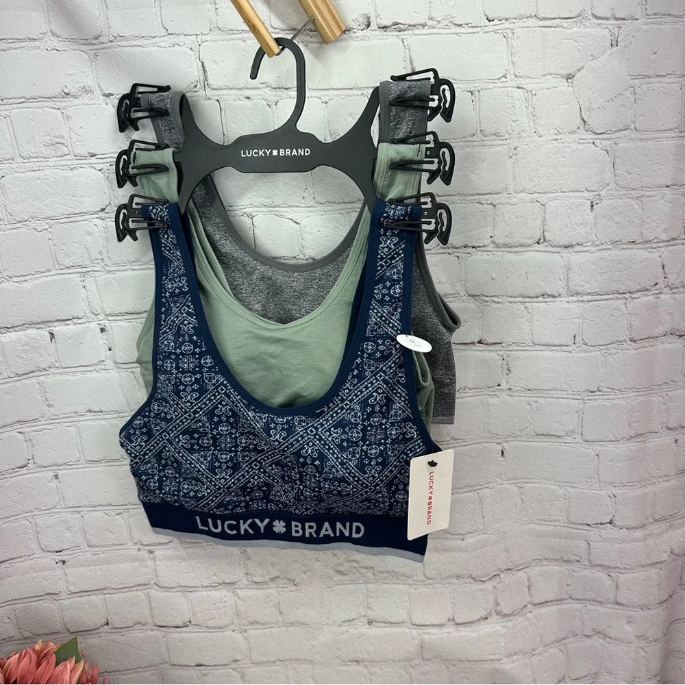 new with tags lucky brand tank style seamless comfort bra set of 3 sz medium